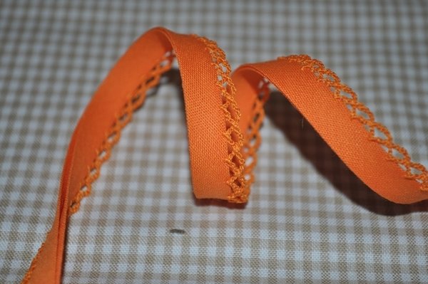 Schrägband uni mit Häkelborte orange