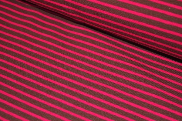 Jersey Streifen breit/schmal dunkelbraun/pink