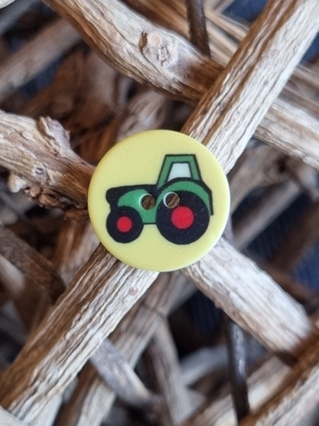 Kinderknopf Traktor gelb