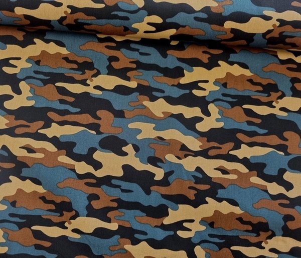 Baumwolle Camouflage by Poppy blau/brau