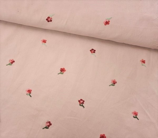 Babycord Embrodery Flowers rosa